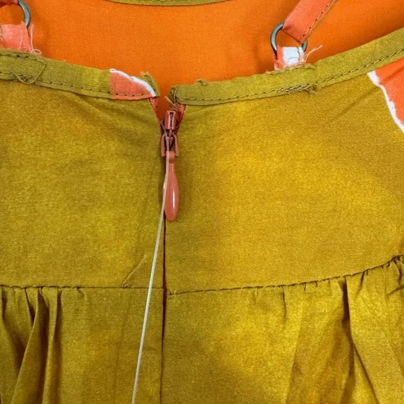 NWT Anthropologie Babydoll Midi Dress Coral Orange Lime Brown Size S Small - Picture 9 of 12
